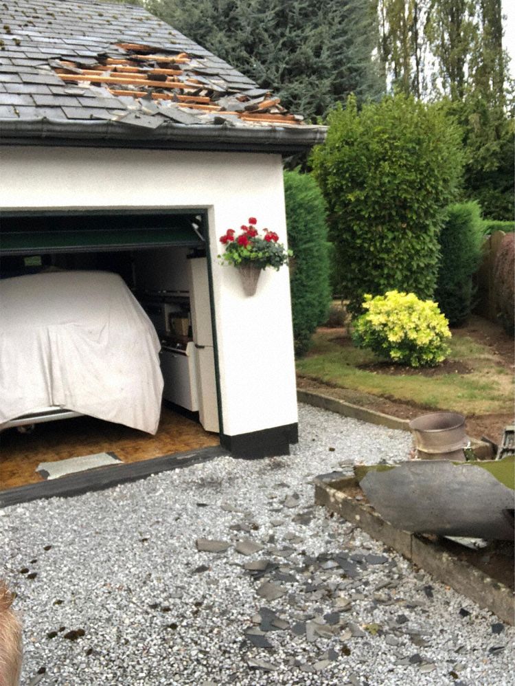 The damage to the roof