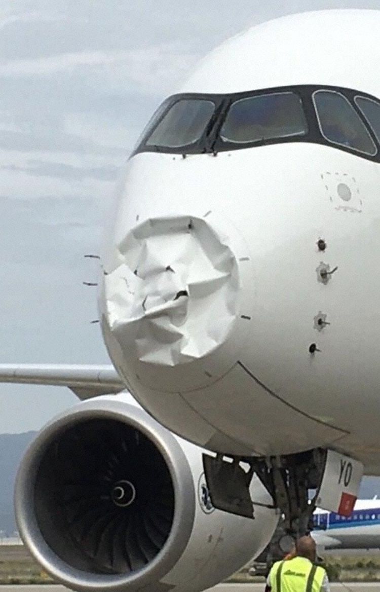 The aircraft seen back at the gate
