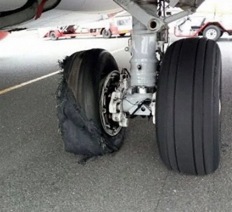 The damaged tyres