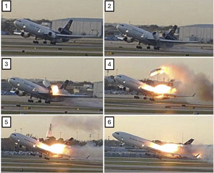 The sequence of the pylon separation (Photos: NTSB)