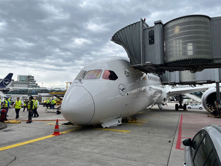 The aircraft on its nose