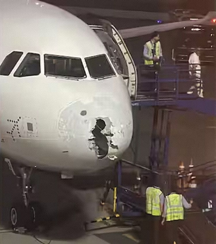 The aircraft seen after landing