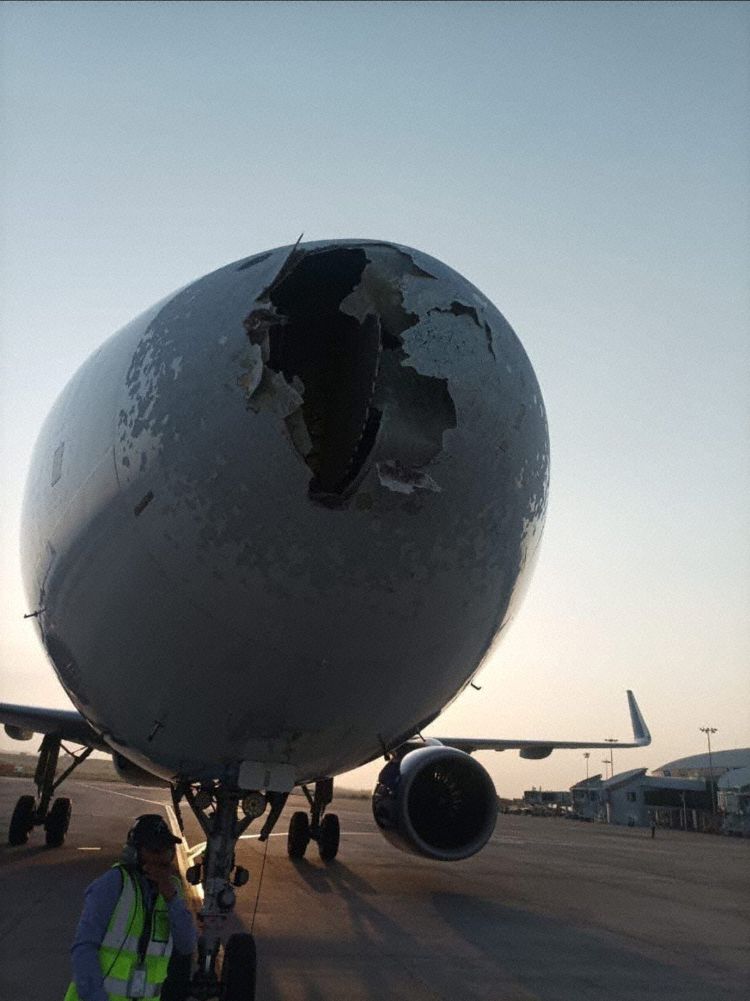 The aircraft seen after landing