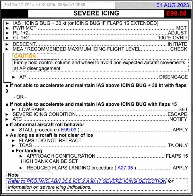 FCOM page 'Severe Icing' (Graphics: CENIPA)
