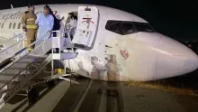 Accident: Sepehran B735 at Mashad on Aug 25th 2026, runway excursion, nose gear collapse