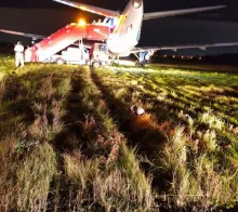 Incident: AZAL A320 at St. Petersburg on Oct 20th 2025, problems with landing gear, overran runway on landing back Incident: AZAL A320 at St. Petersburg on Oct 20th 2025, problems with landing gear, overran runway on landing back